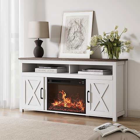 BELLEZE Corin 58" TV Stand with 23" Electric Fireplace - White — $289.99 (6% off)