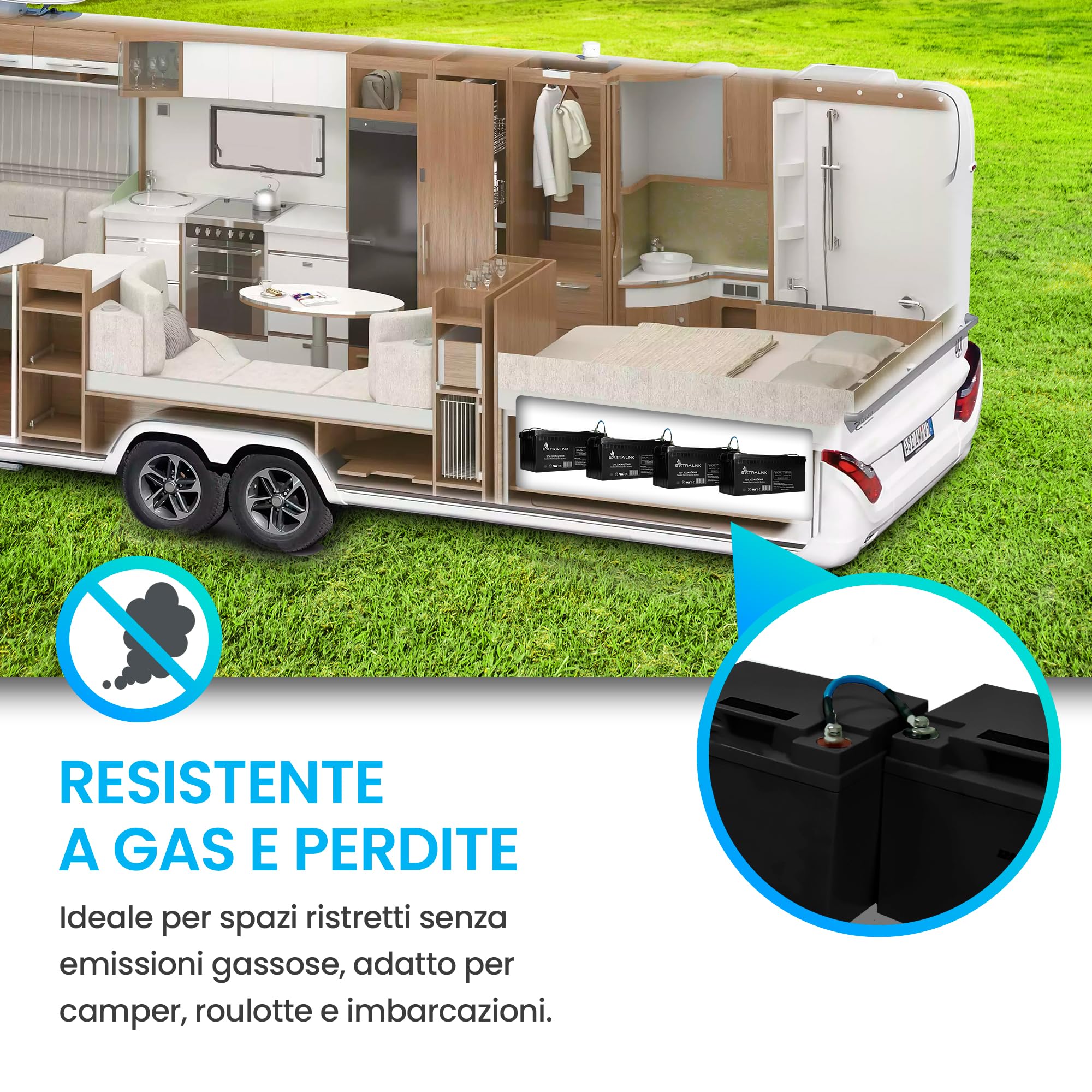 Extralink Batteria AGM 12V 200Ah - senza manutenzione, a prova di perdite, a ciclo profondo - batterie per fotovoltaico, di alimentazione di lunga durata, camper, UPS e alimentatori di emergenza