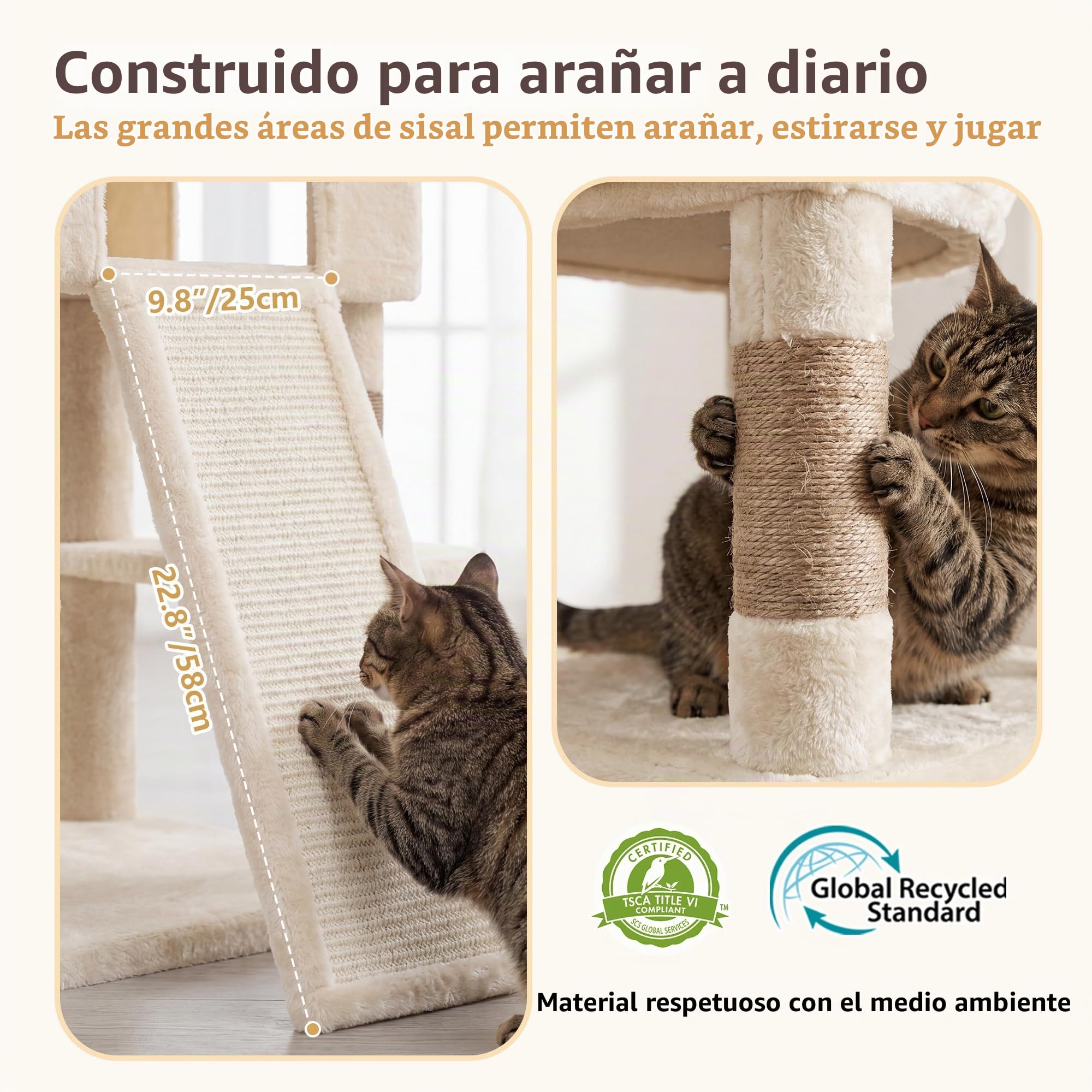 Heybly Árbol para Gatos XXL 210 cm, Beige HCT063MJ