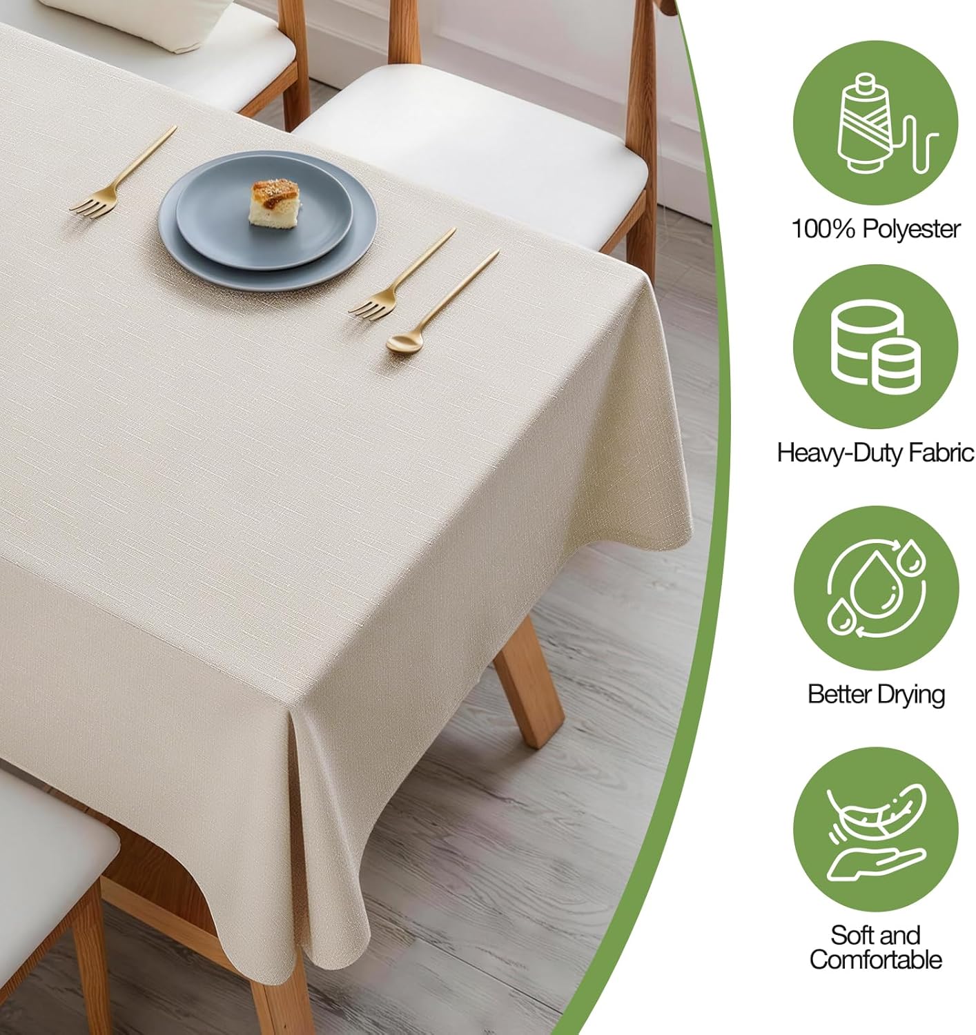 Rectangle Polyester Tablecloth, 280GSM Heavy Duty Faux Linen Table Cloth, Stain & Wrinkle Resistant, Washable Durable Table Cover for Dining, Kitchen & Parties, Beige, 60" x 84" Rectangular