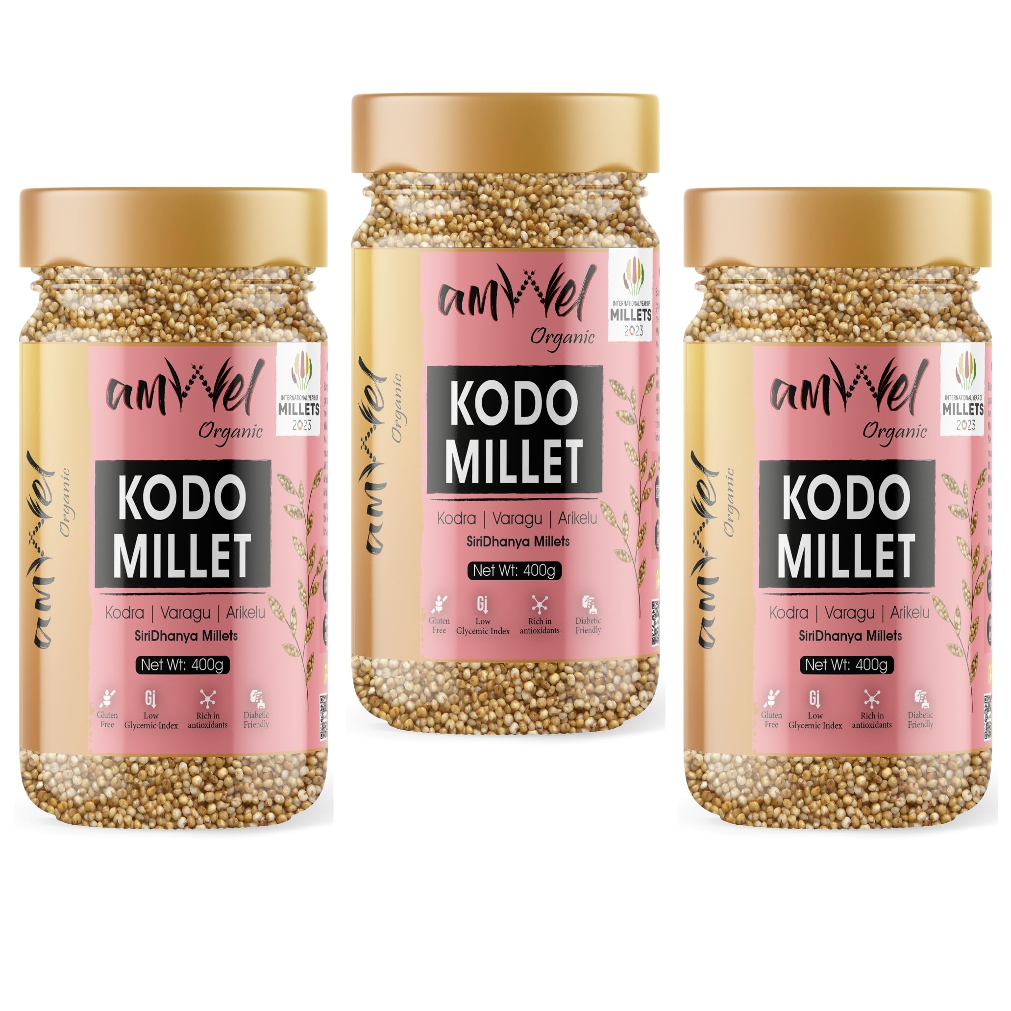 Amwel Organic Kodo Millet | 400g x 3 pc | Siri Dhanya Millets | Kodra Haraka Varagu Arikalu | Positive Millet | Raw Unpolished Grain Millet Rice | GlutenFree Fiber Rich Low GI Diabetic Friendly (B0C3HS56H7) Amazon Price History, Amazon Price Tracker