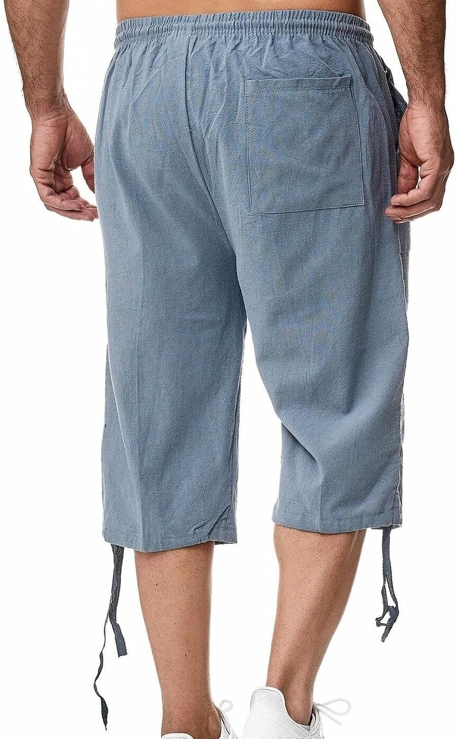 Maiyifu-GJ Men's Linen Cotton Long Shorts Drawstring Elastic Waist Beach Shorts Summer Casual Below Knee Athletic Short Pants
