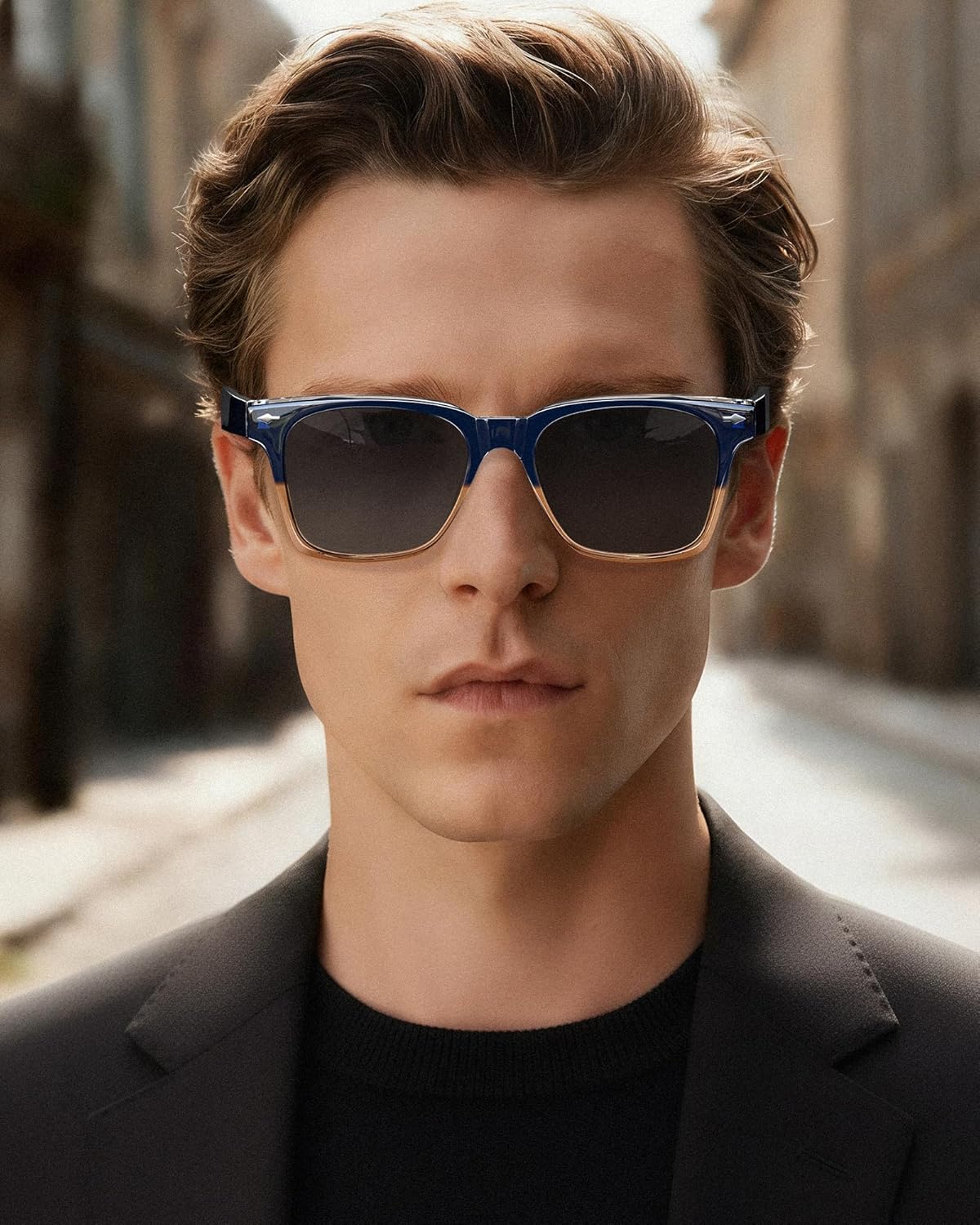 CARFIA Retro Polarized Sunglasses For Men UV400 Protection Chunky Square 90s Style Trendy Classic Glass A2-blue Frame Gradient Grey Lens Multicolor image 2 of 6 B0CSSJH972