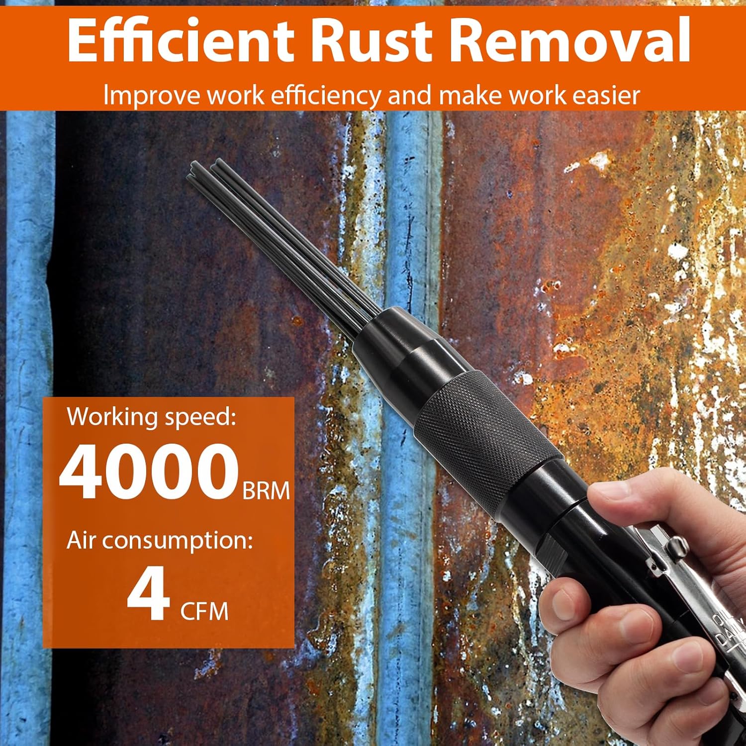 Compact Air Needle Scaler, Pneumatic Needle Scaler, Pneumatic Rust, Paint & Weld Slag Removal Tool 12-Needle