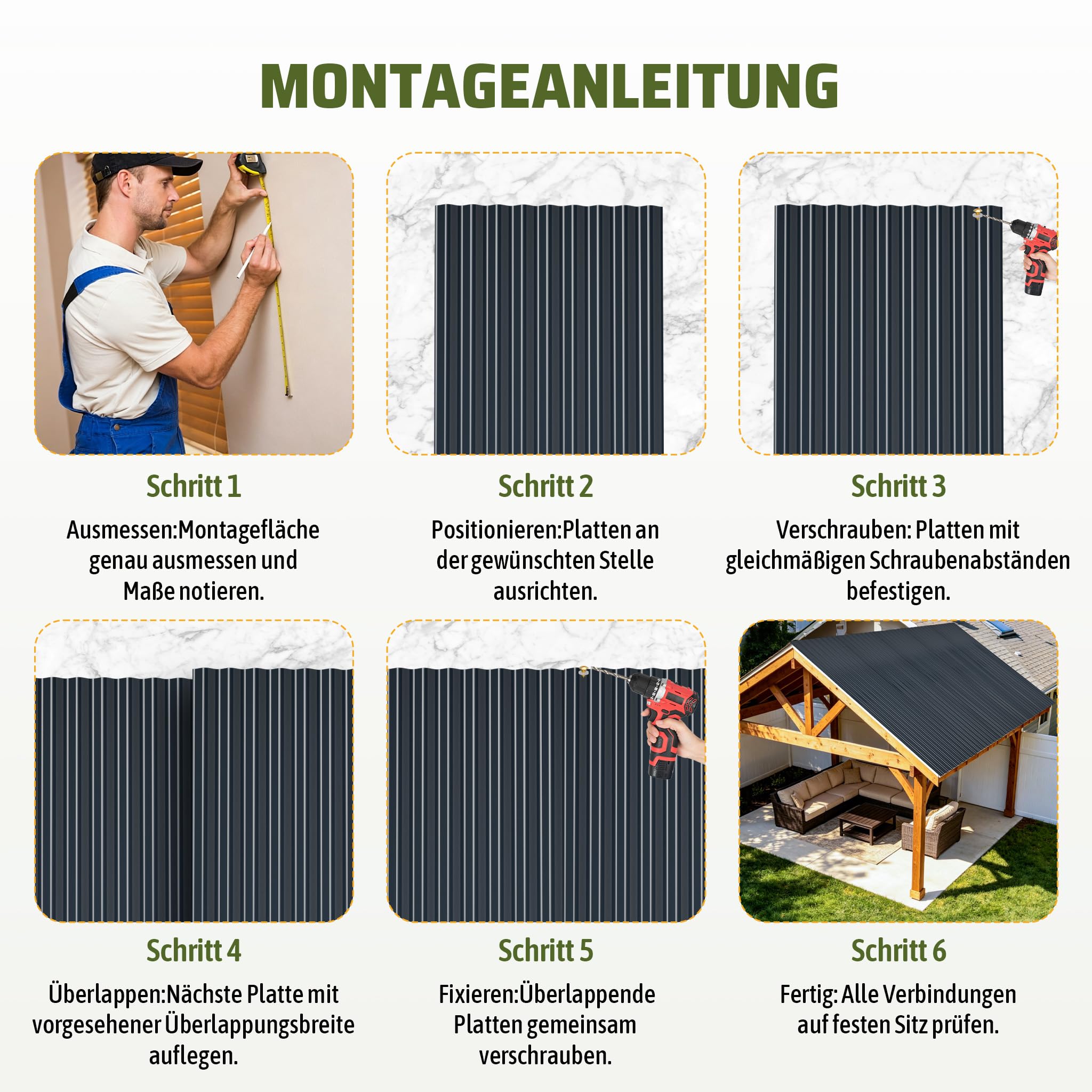 Thanaddo Wellplatten Anthrazit, 22er Set Wellplatte Dach Kunststoff Welldach mit Schrauben, wetterfest Dachplatten UV beständig, 1mm Stärke - 56 x 108 cm - 22 Stück