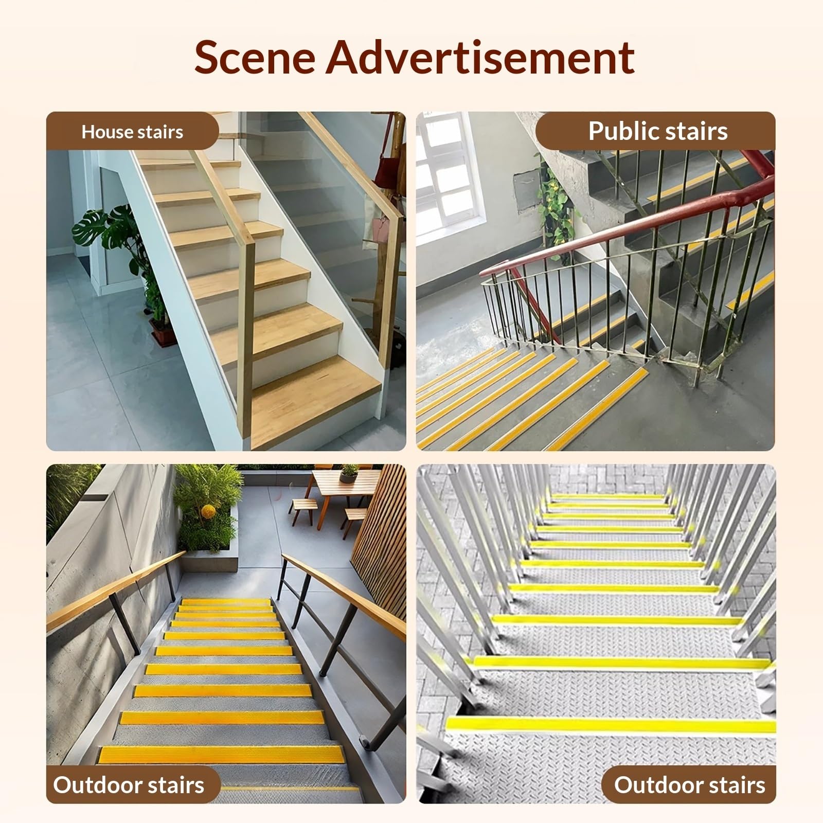 Anti-Rutsch-Streifen für Treppen, PVC-Laminat, 5 m, Kantenschutz für Zuhause und Büro Verhindert Rutschen, Langlebig, Antirutsch-Lösung für Treppen (Rot, 4 x 10 cm)