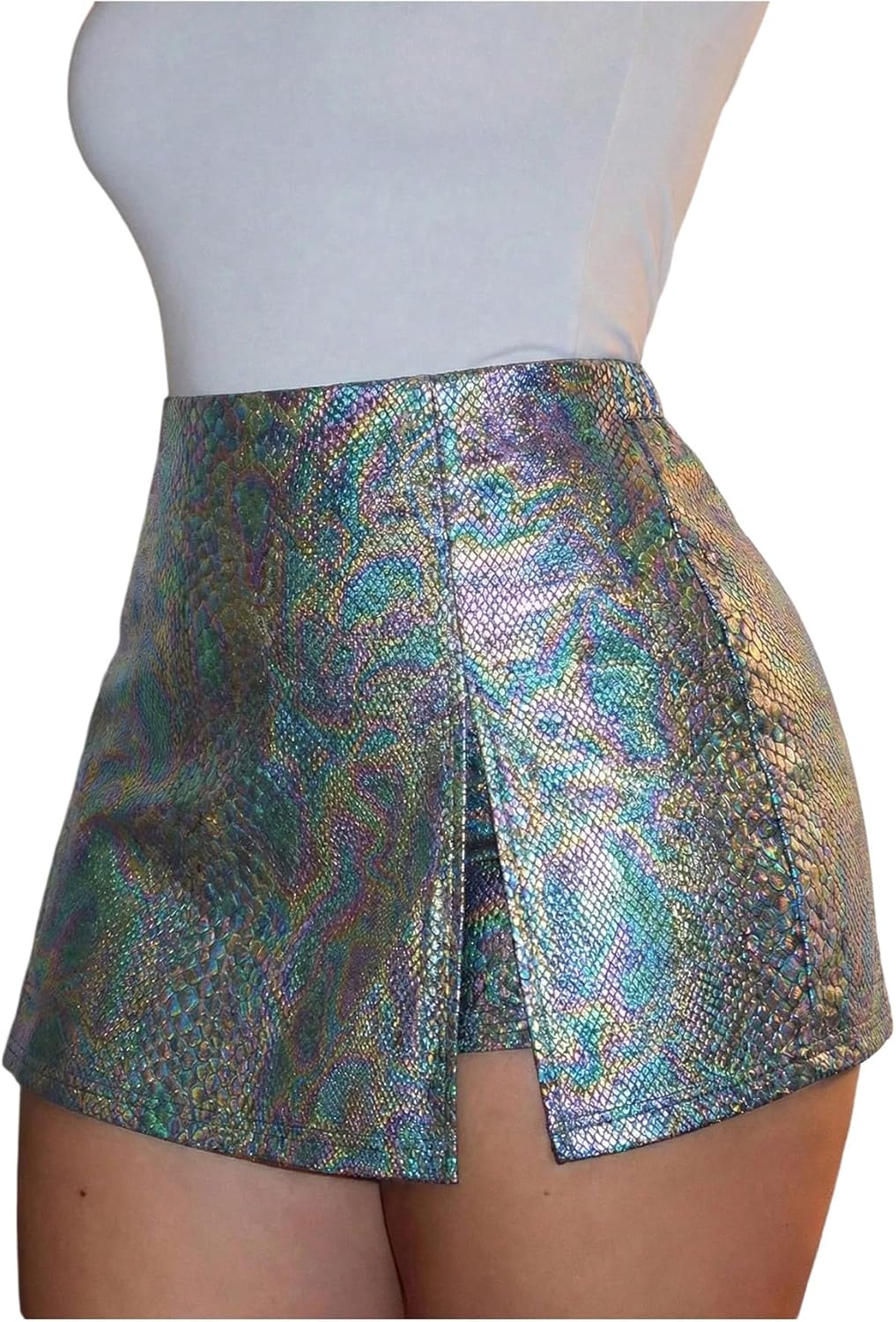 Floerns Women's Y2k Leather Skorts High Waisted Asymmetrical Hem Club Mini Skirt Shorts