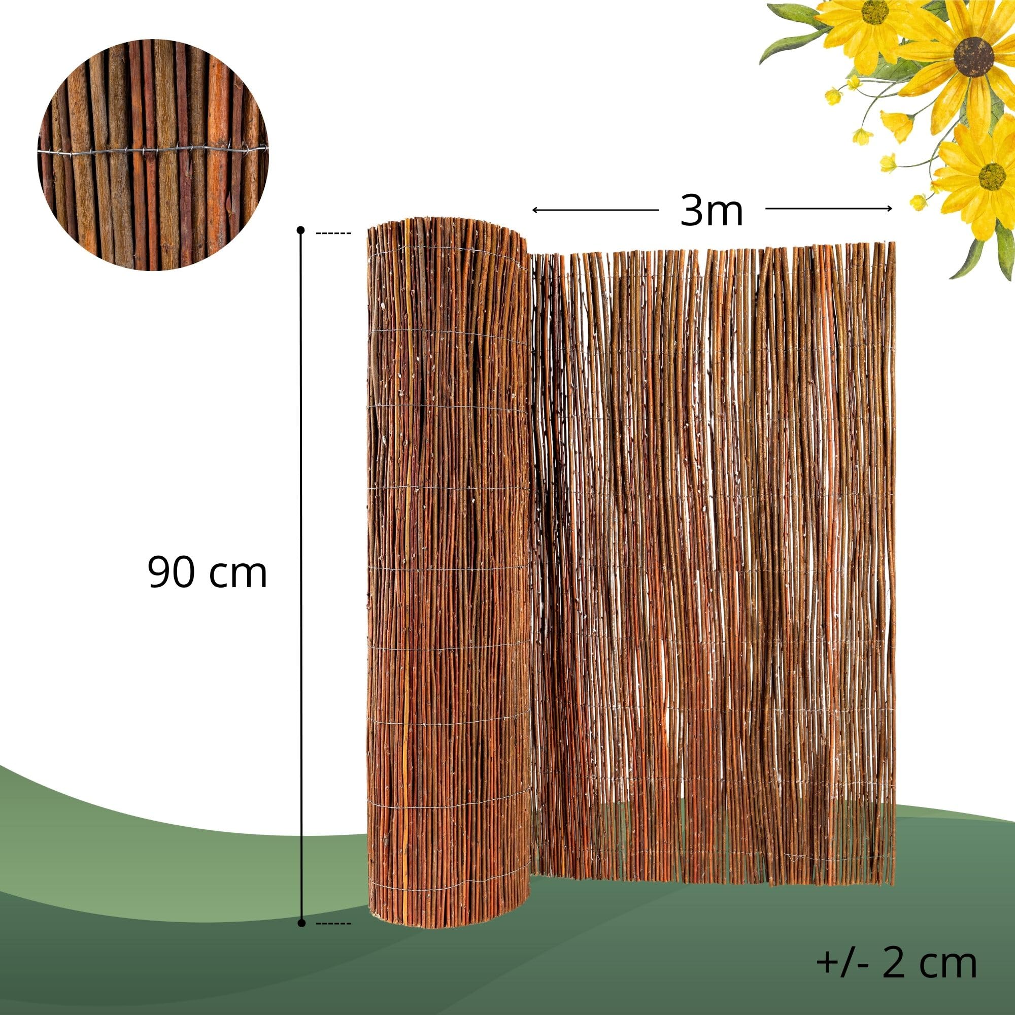 Creative Home Brise-vue en Saule pour Balcon et Terrasse 90 x 300 cm | Clôture Naturelle | Canisse en Saule | Protection Solaire Balcon | Protection contre le Vent | Coupe-Vent Patio