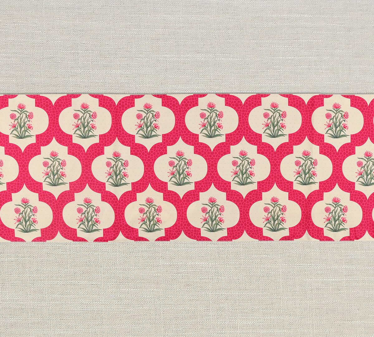 India Circus by Krsnaa Mehta Poppy Flower Scarlet Printed Blended Canvas 6 Seater Table and Bed Runner (94 x 14 inches) 1