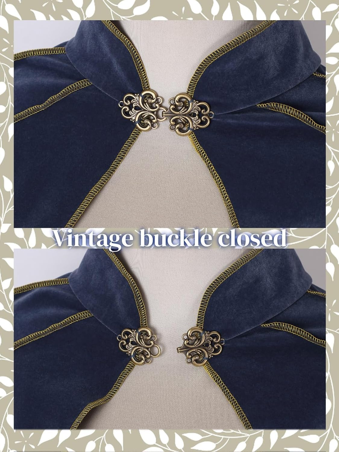 GRAJTCIN Women's Medieval Cloak Stand Collar Deluxe Velvet Gold Trim Renaissance Cape for Adult - Image 3