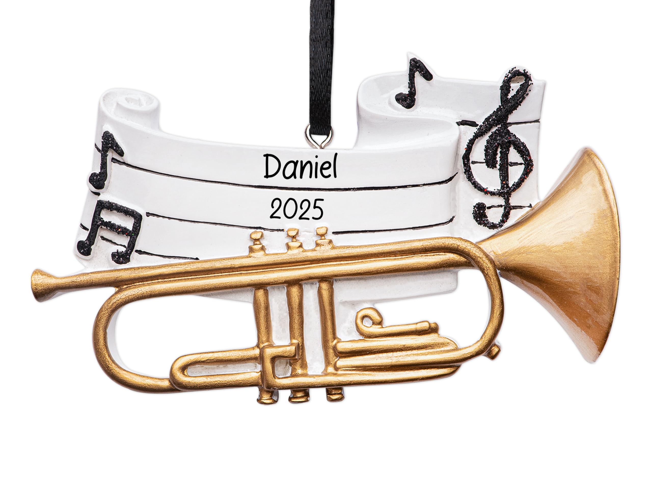 UniqXmas Personalized Trumpet Christmas Ornament 2025 | Musical Brass Instrument with Music Notes Xmas Tree Decoration - Unique Marching Band Trumpet