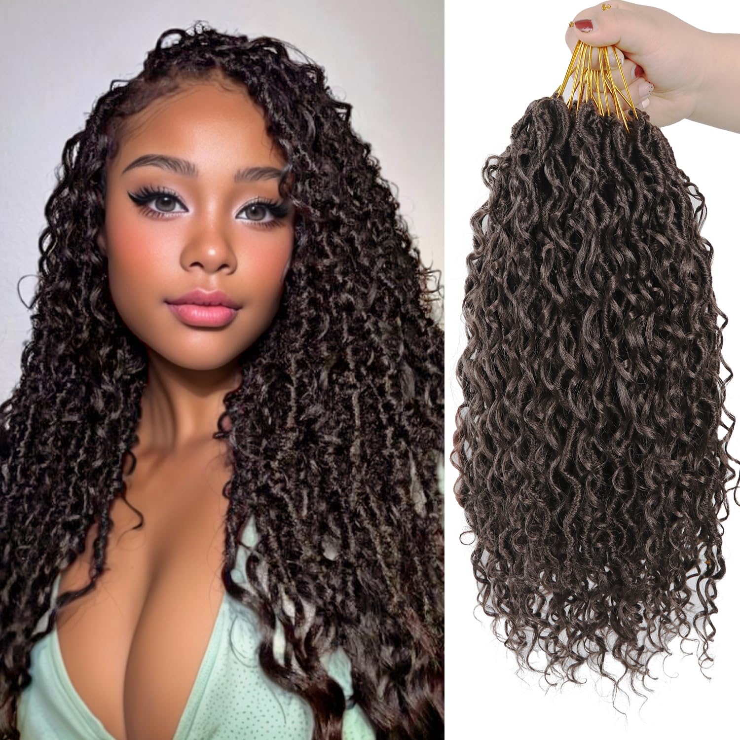 Goddess Locs Crochet Hair,Vemet 16 Inch 9 Packs Synthetic Faux Locs Crochet Hair for Black Women,River Locs Hair Extensions Boho Style Pre looped Faux