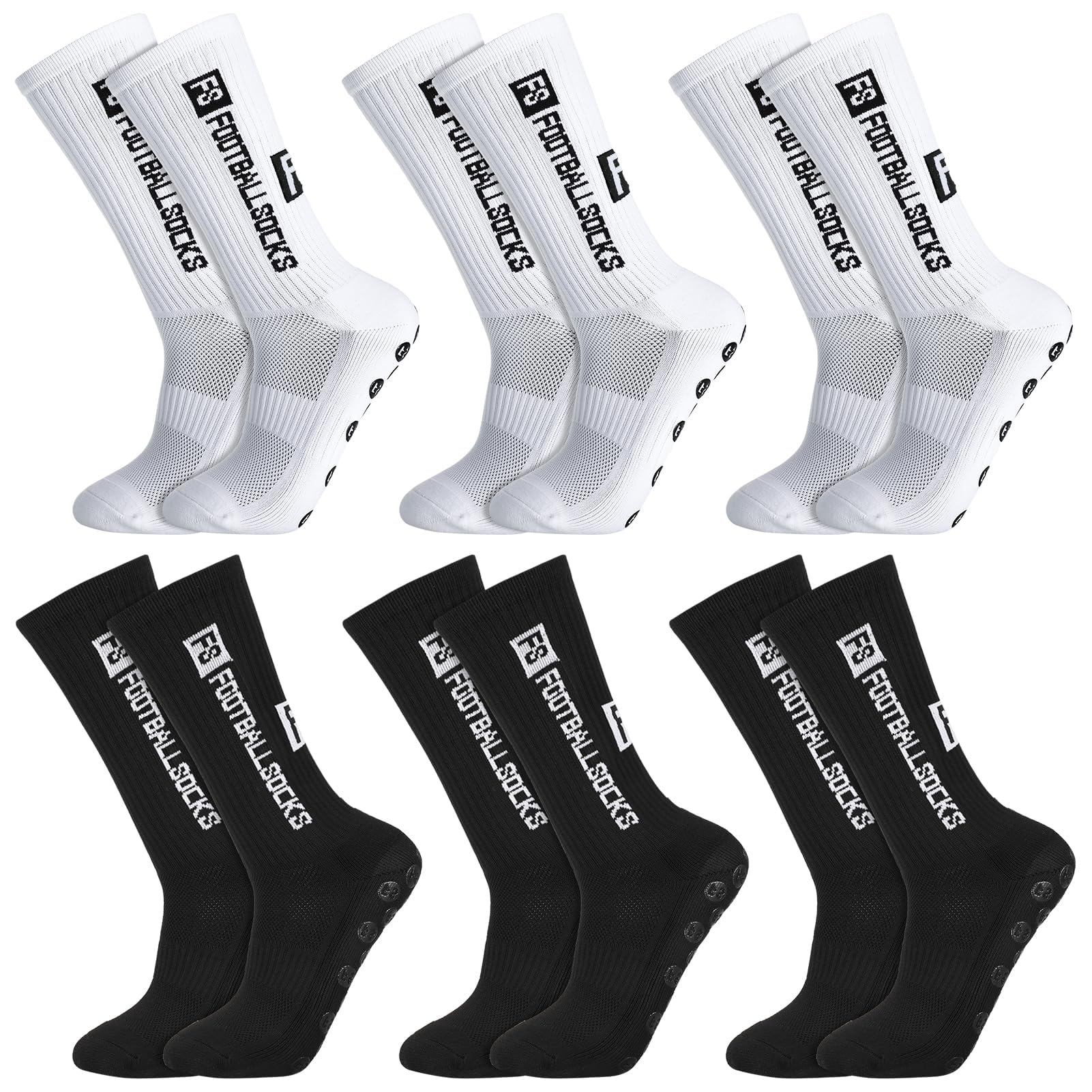 Grip Soccer Socks for Men Anti Slip Athletic Socks Non Slip Football Basketball Sports Socks with Grip Pads 6 Pairs