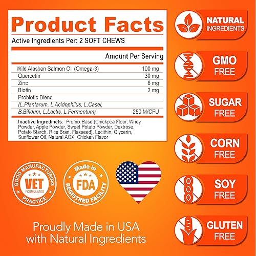 Miniatura 6 de Omega 3 para perros  Suplemento para piel y pelaje de perro  Aceite de pescado para perros masticables  Alivio de alergias y picazón de perro