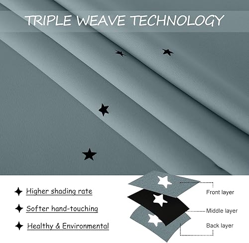 Miniatura 4 de NICETOWN Cortinas opacas para dormitorio de 63 pulgadas de largo, 2 paneles con corte de estrellas para niños, aislamiento térmico, bonitas cortinas