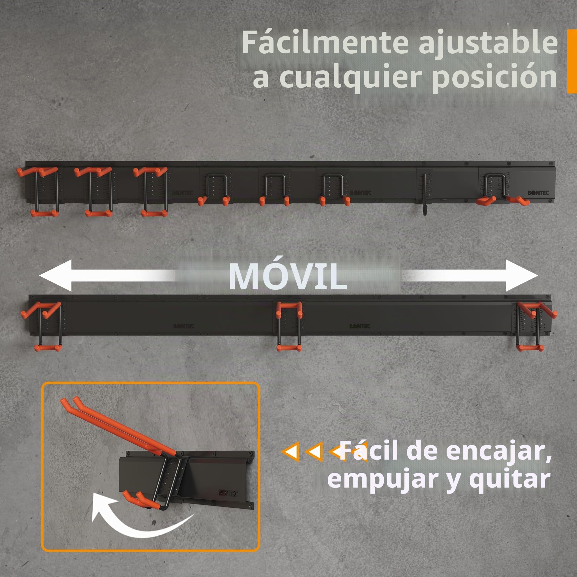 BONTEC estantería multifunción móvil naranja, carga máx 315 kg, organizador de herramientas y organizador pared con panel herramientas y ganchos ajustables, armario herramientas garaje, escobero pared