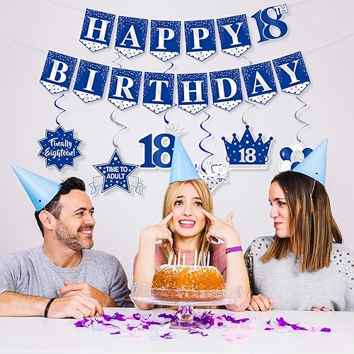 Miniatura 2 de PRE-STRUNG - Decoraciones de cumpleaños de 18 años, cartel de feliz cumpleaños 18, espirales colgantes de panal de abeja, juego de centros de mesa