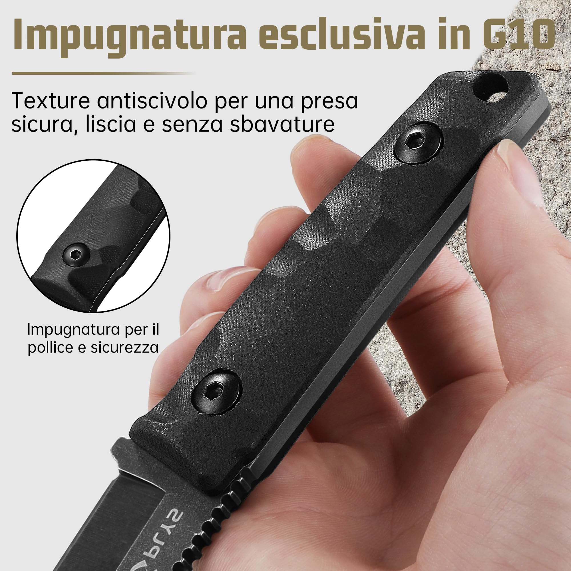 Plys Coltello da Caccia A Lama Fissa per Esterni, Lunghezza 10,3 cm, In Acciaio Inossidabile, Impugnatura in G10, Coltello da Sopravvivenza Nella Giungla, Campeggio, Escursionismo, Immersioni