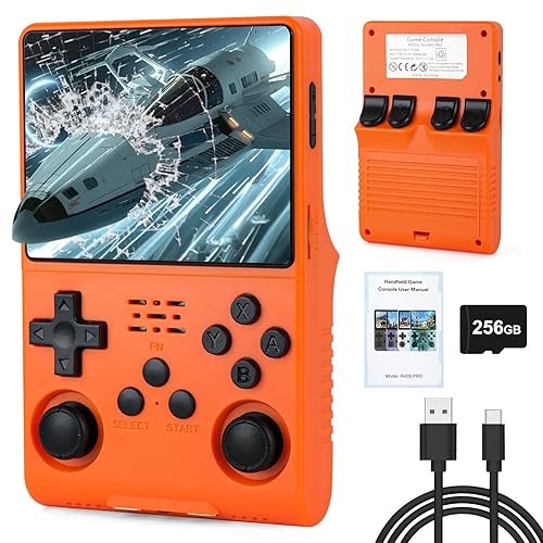 30000 en 1 Consola de juegos de mano retro R40S Pro, pantalla IPS de 3.5 pulgadas, más de 20 emuladores, tarjeta TF 256G (naranja)