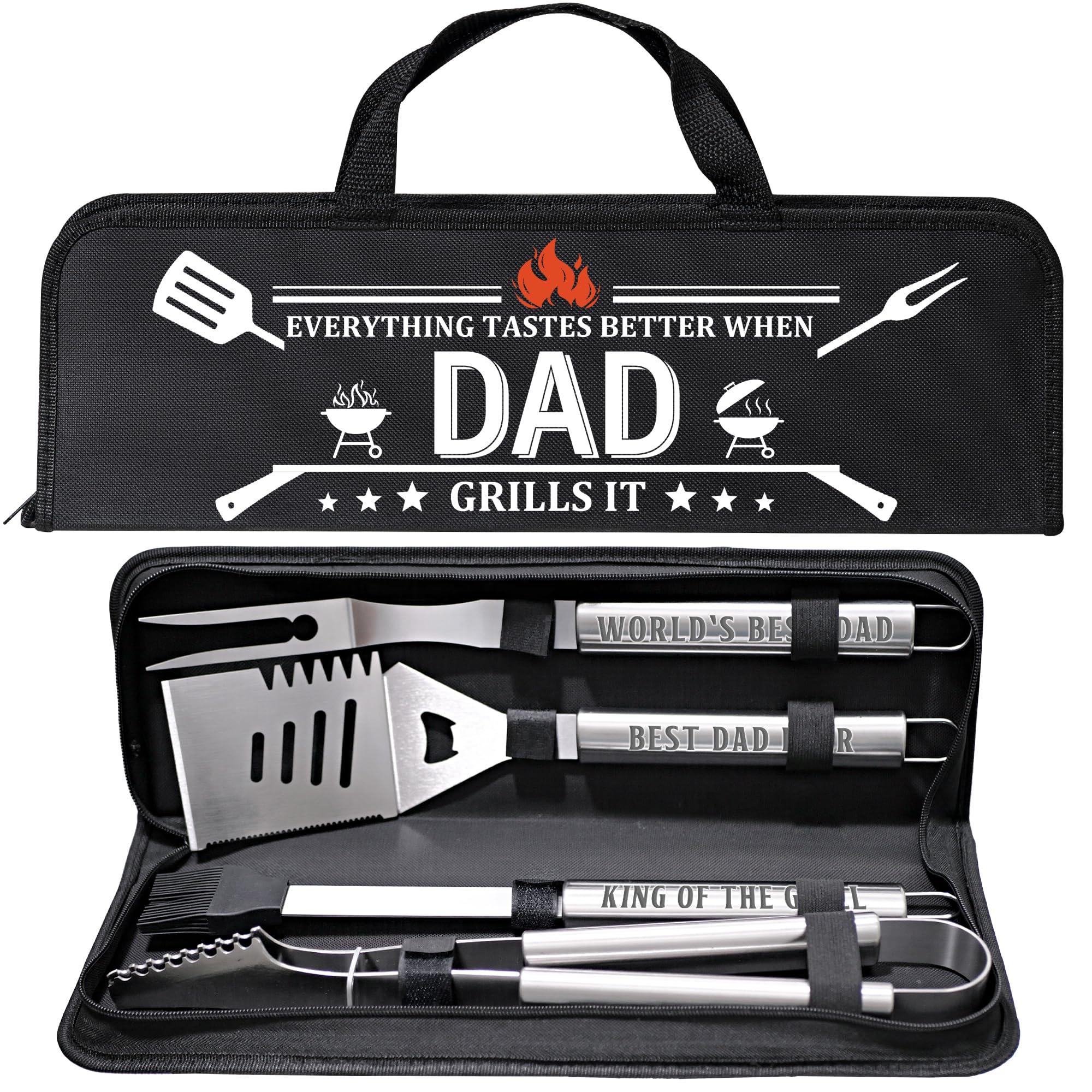 Regalos para papá de parte de su hija, accesorios de parrilla para papá, Navidad, juego de parrilla de acero inoxidable resistente, herramientas para parrilla al aire libre con funda de aluminio