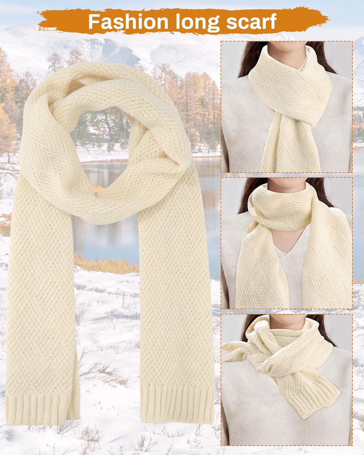 AWAYTR Winter Beanie Hat Gloves Scarf Set for Women - 3 Piece Knit Gift Set with Pom Pom Hat Touch Screen Gloves and Scarf - Image 5