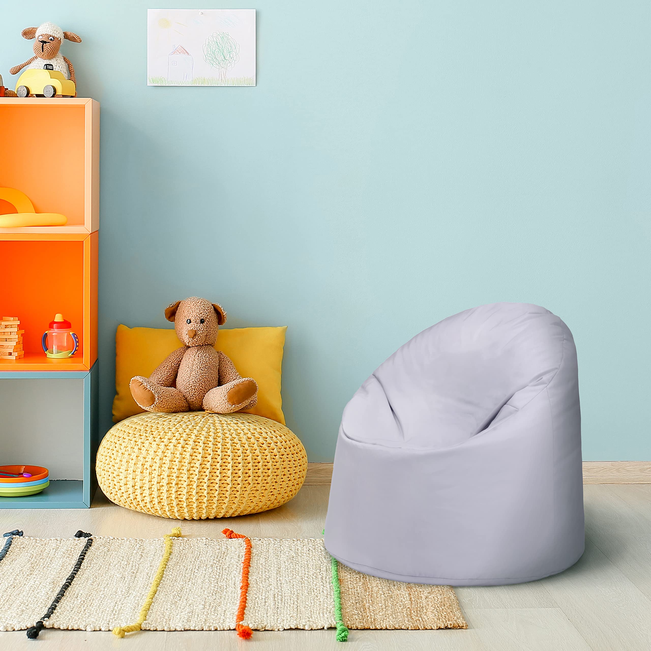 Ready Steady Bed Chaise Bean Bag | Siège BeanBag Confortable pour l'intérieur et l'extérieur | Meuble pour Enfants résistant à l'eau | Conception Ergonomique Durable et Confortable (Argent)