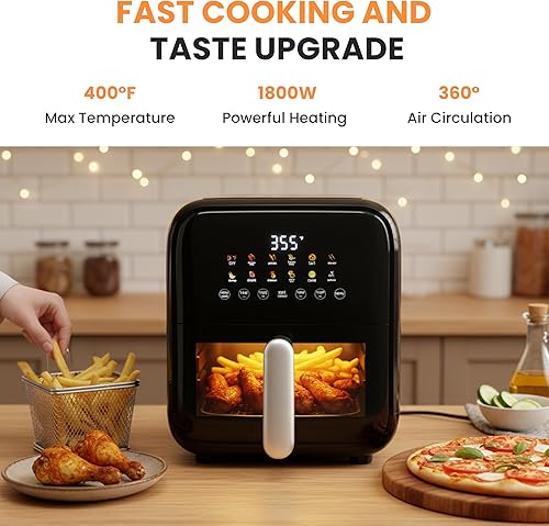 Miniatura 5 de HealSmart Freidora de aire grande de 7.5 cuartos de galón con ventana visible, preajuste digital 12 en 1 y funciones personalizadas, control preciso