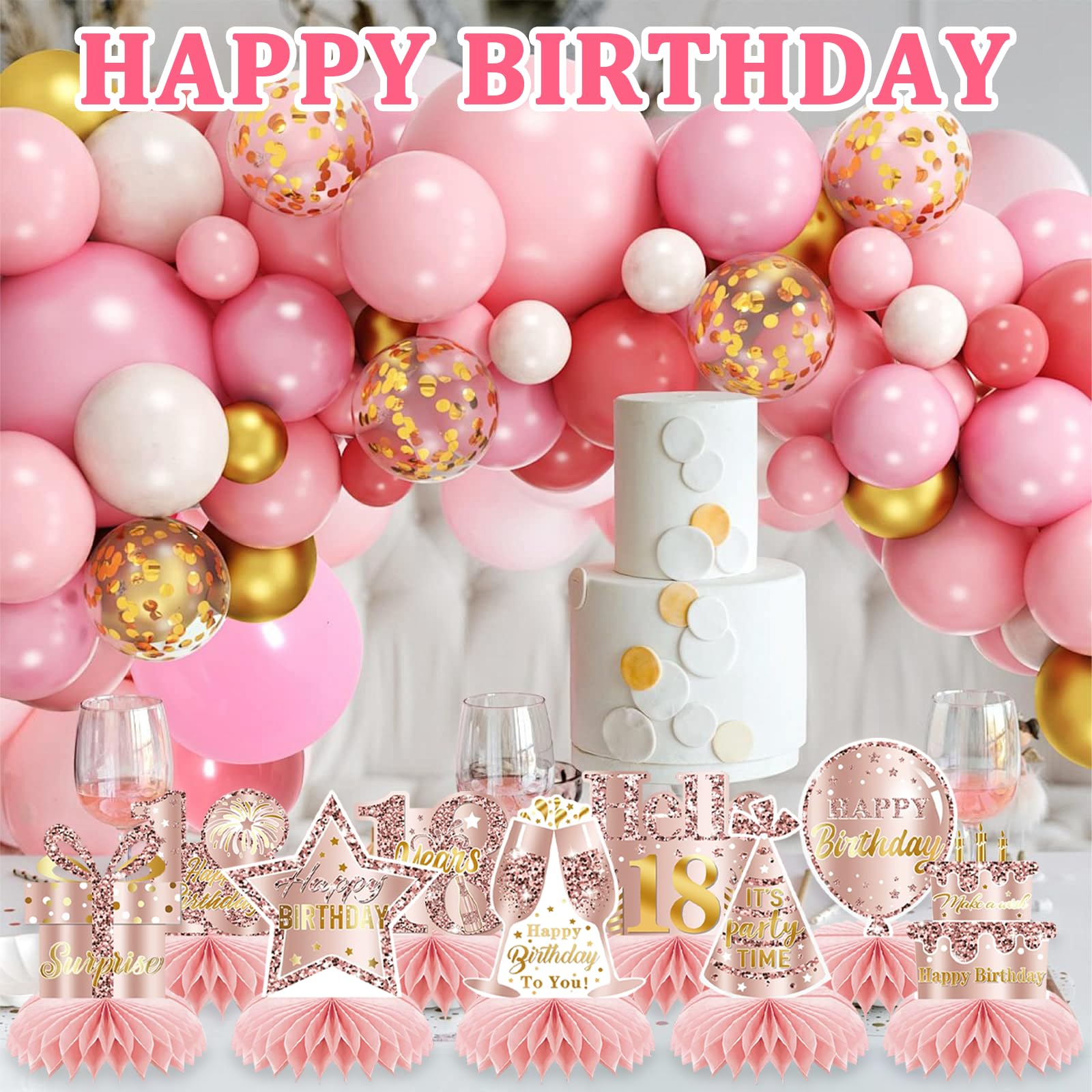 Decorazione per compleanno, 9 pezzi, oro rosa, a nido d'ape, centrotavola, decorazione per feste di genere, baby shower