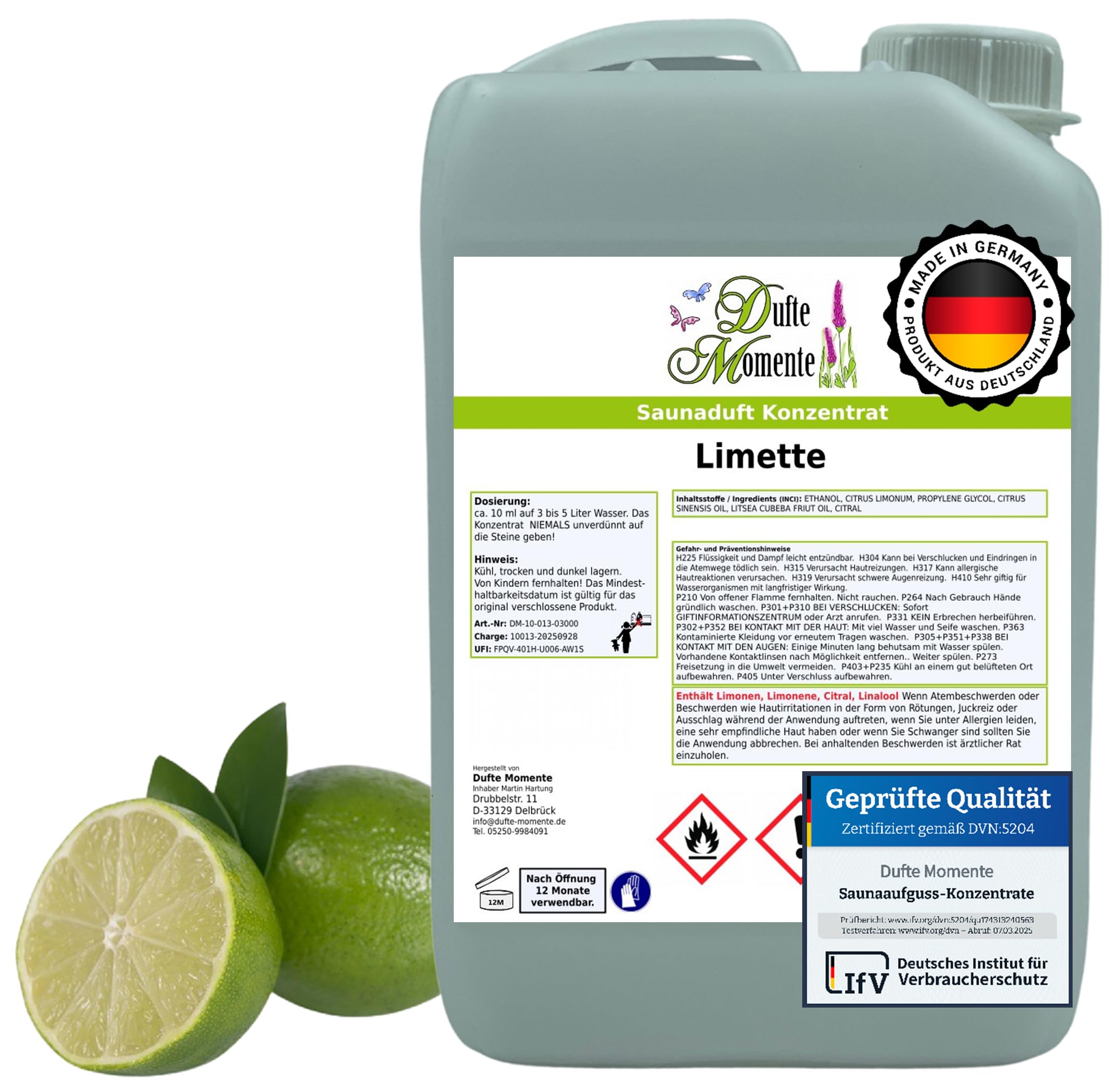 Dufte Momente Saunaaufguss-Konzentrat Limette – 3 Liter – frisch & belebend – konzentriert & ergiebig – zertifizierte Profi-Qualität – vegan & Made in Germany