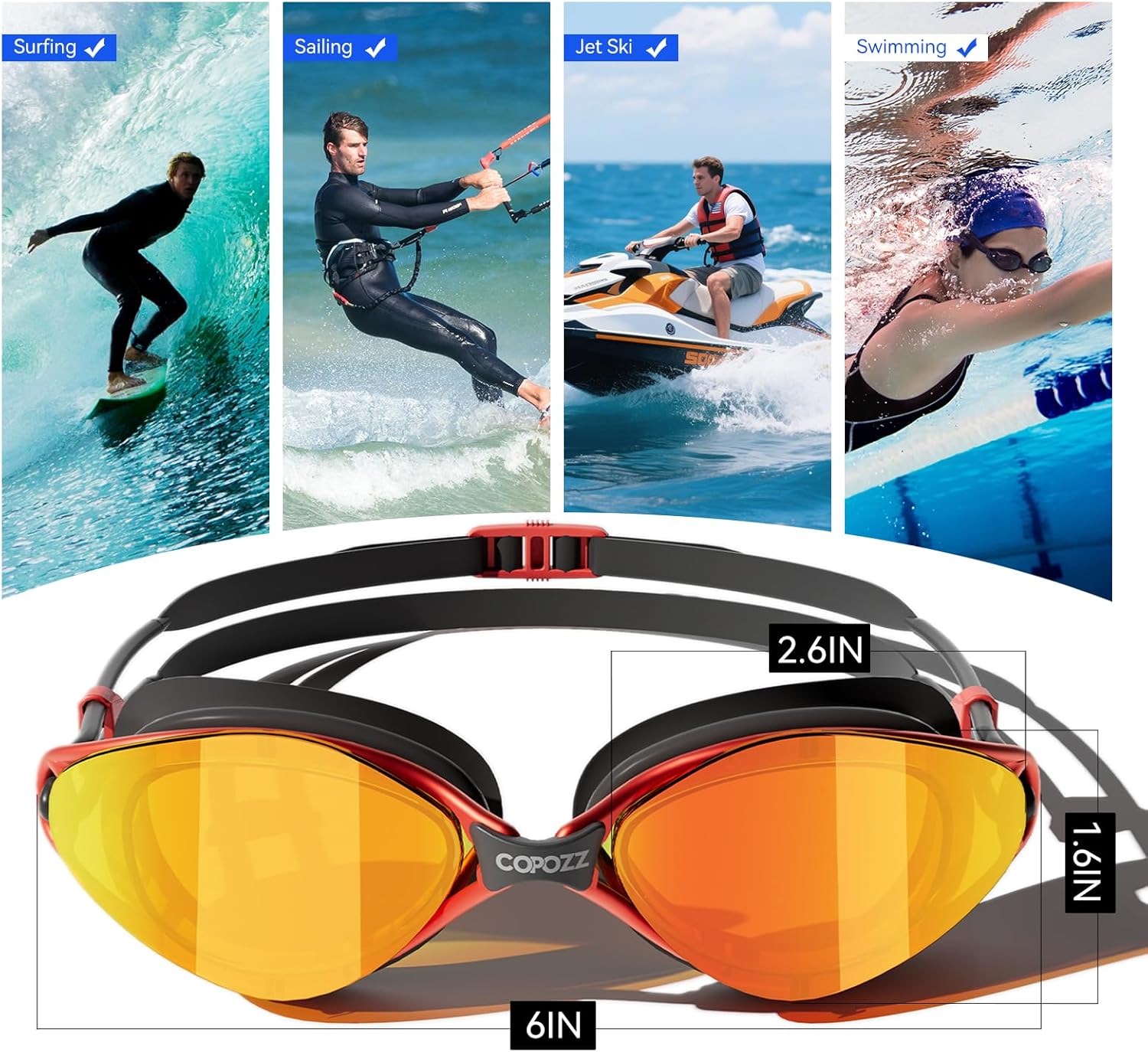 COPOZZ S3 Swim Goggles for Adult, Swimming Goggles Clear Vision Anti Fog UV400 Protection No Leaking for Men Women Youth - Image 4