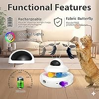 Vista 6 de Interactive Cat Toys for Indoor Cats,4-in-1 Automatic Kitten Toy with Laser, Fluttering Butterfly, Moving Feather & Track Balls, USB Rechargeable