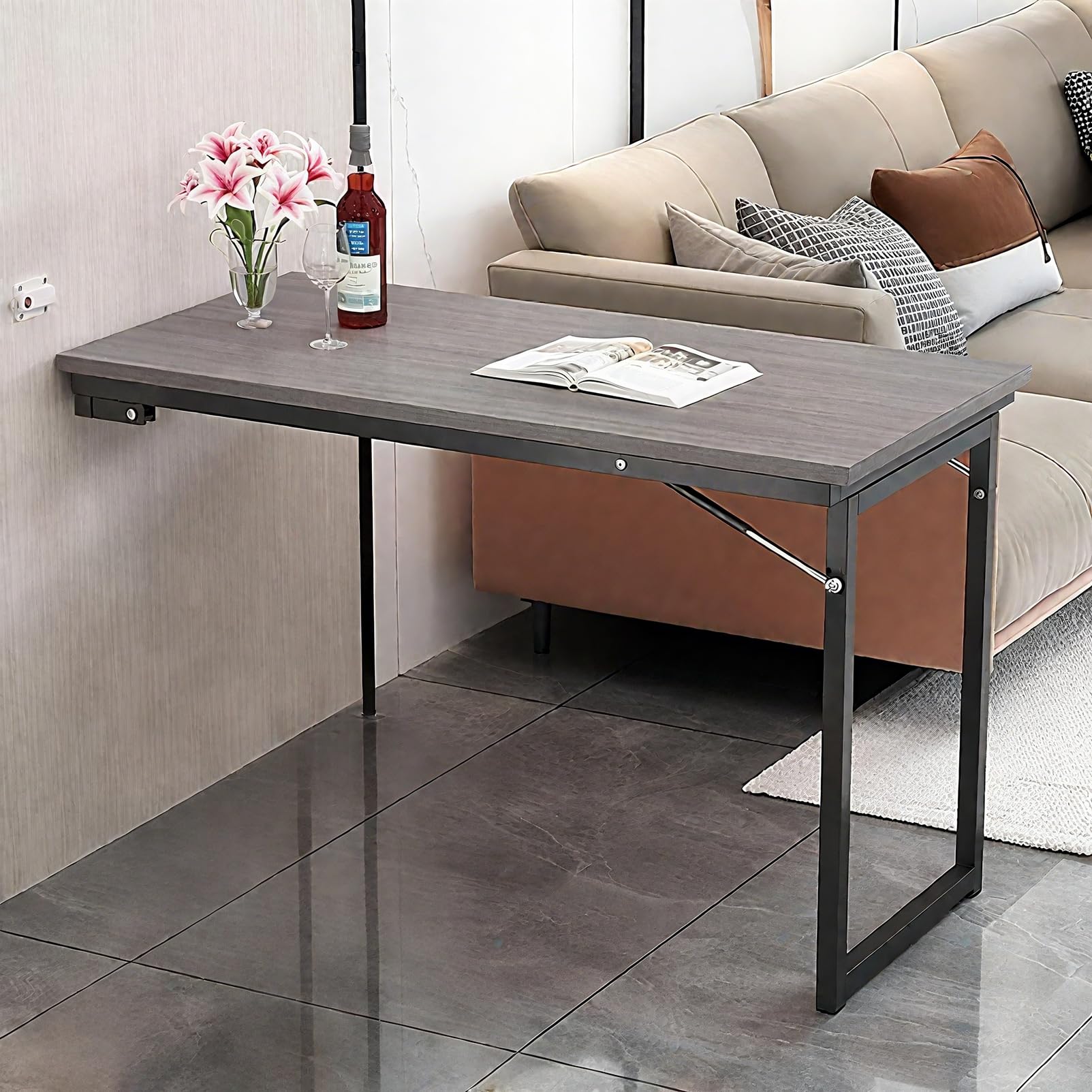 Ddasam Floating Desk with Reinforced Legs - 40kg Capacity Folding Dining Table & Computer Desk, Space Saver Design