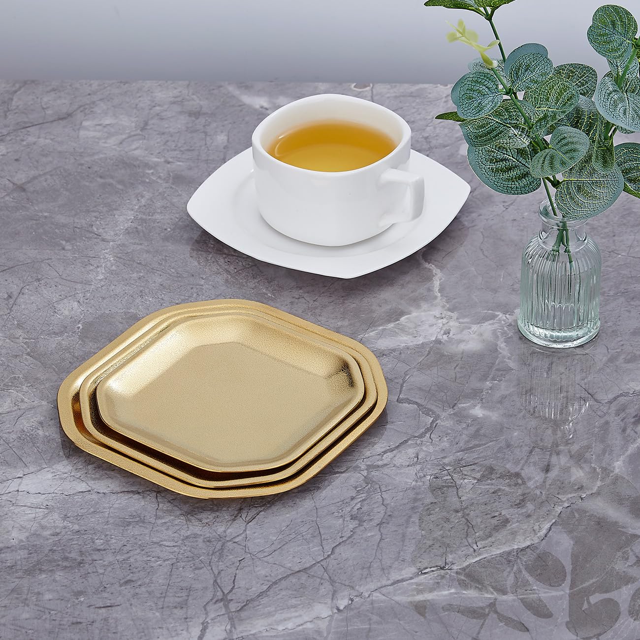 SANQIAHOME 15x15cm quadratischer Vorspeisenteller, 4er-Set, kleiner Teller aus verdicktem Edelstahl, Brot Sushi Dessertteller，Gold