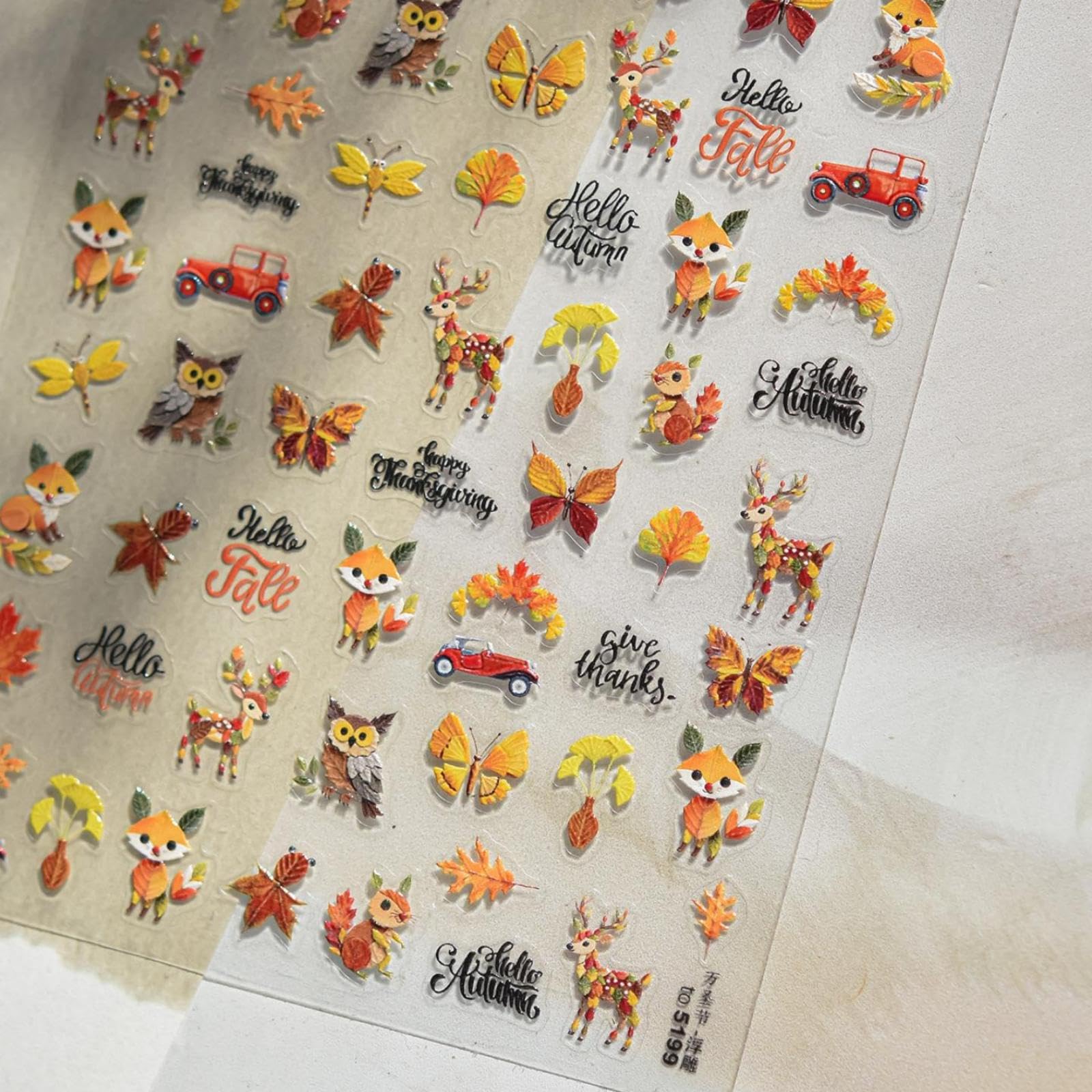 Fall Leaf Nail Art Stickers Fox Deer Nail Decals for Nails Art Autumn Leaf with Design 5D Embossed Self Adhesive Nails Stickers for Women Girls Kid Manicure DIY Decoration
