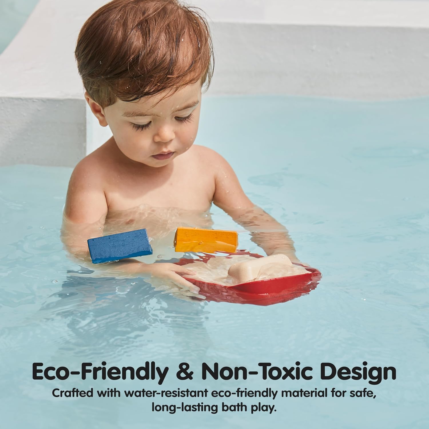 PlanToys® Cargo Ship Bath Toy for Toddlers | Floating Boat with Cargo Blocks for Water Play | Montessori Educational Toy | Eco-Friendly Bathtub Toys for Kids