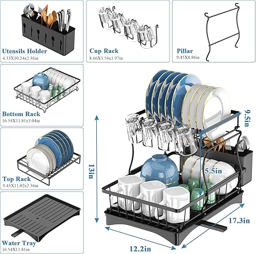 Miniatura 7 de KETAZERO Escurridor de platos escurridor de platos de 2 niveles con sistema de drenaje automático ahorra más espacio y seca los platos rápidamente