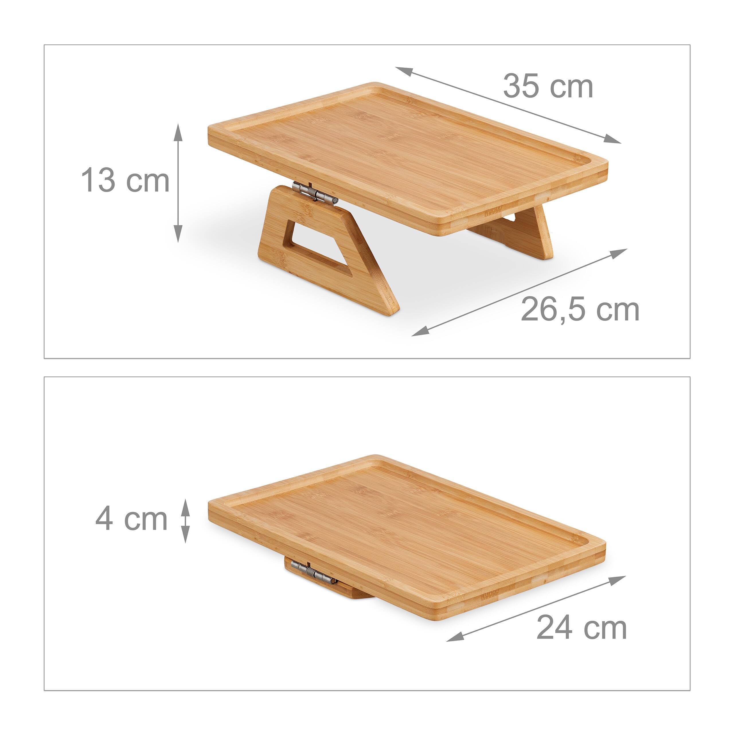 Relaxdays Taca na sofę podłokietnik, bambus, prostokątny stół z podłokietnikami, półka na napoje i przekąski, szer. x gł.: 35 x 26,5 cm, kolor naturalny