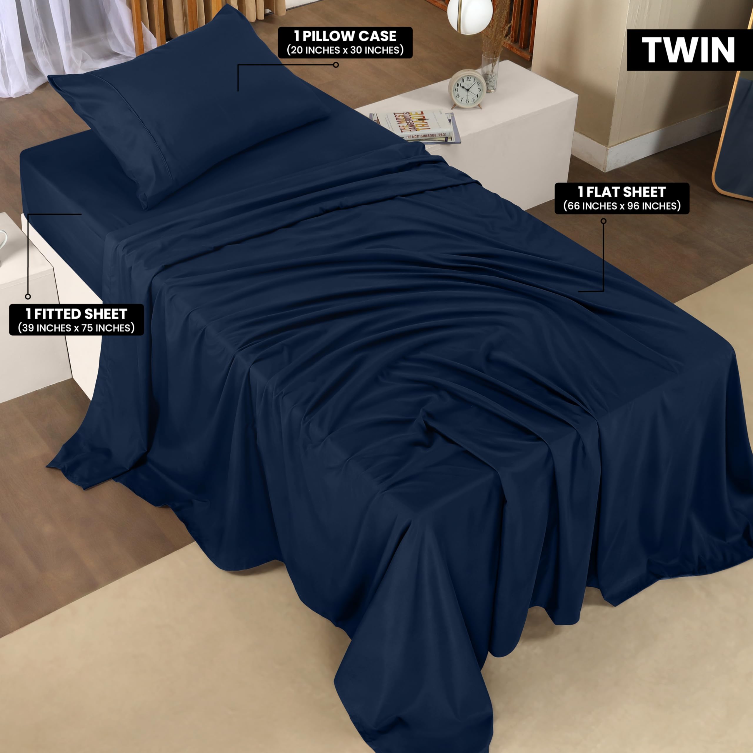 Utopia Bedding Twin Bed Sheets Set - 4 Piece Bedding - Brushed Microfiber - Shrinkage and Fade Resistant - Easy Care (Twin, Navy Blue) - Image 2