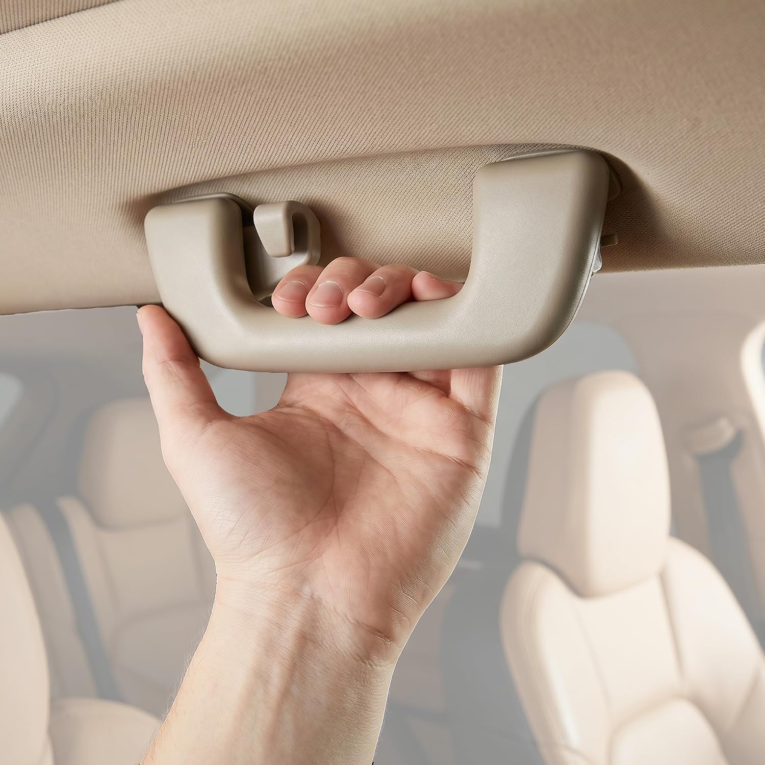 Rear Inner Roof Pull Handle Grab Auto Interior Ceiling Handrail with Hook Compatible with Toyota Corolla Yaris Vios Rav4, Replace 74610-52030 LH=RH, Direct Fit Handrail Replacement - Grey