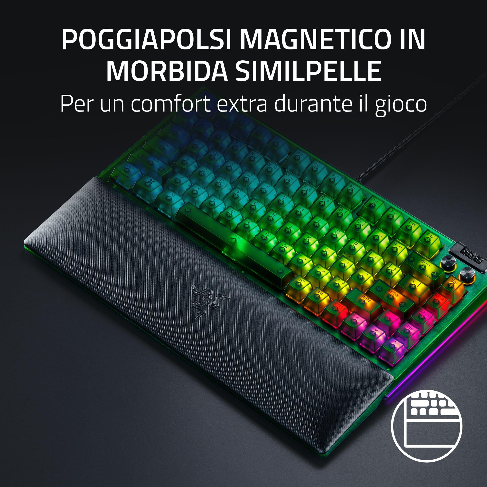 Razer BlackWidow V4 75% Phantom Green Edition - Tastiera meccanica da gioco Hot-swap (interruttori tattili arancioni, rullo multimediale con 2 pulsanti) Layout US | Phantom Green