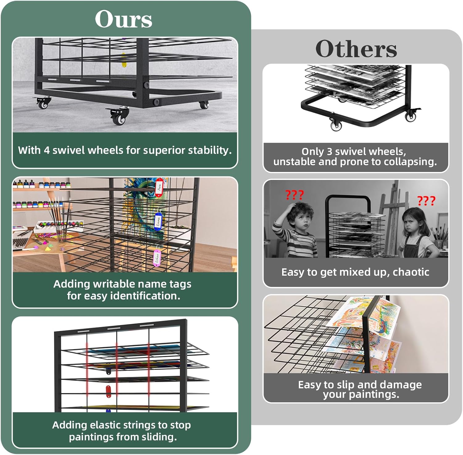 Art Drying Rack for Classroom,Paint Drying Rack On Wheels with 19 Removable Shelves,Study Metal Art Storage Rack for Art Studios,Schools