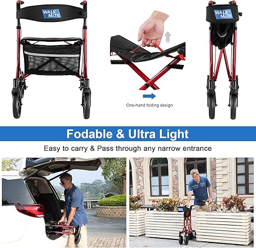 Miniatura 5 de Andador con ruedas para personas mayores con soporte para tazas, botón de presión de pulgar mejorado para ajuste de altura, caminante de 4 x 8