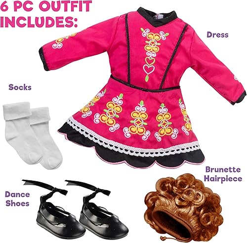 Miniatura 2 de Traje de muñeca irlandesa bailarina (4 piezas) - Ropa y accesorios hechos a mano de primera calidad para todas las muñecas de 18 pulgadas, disfraz