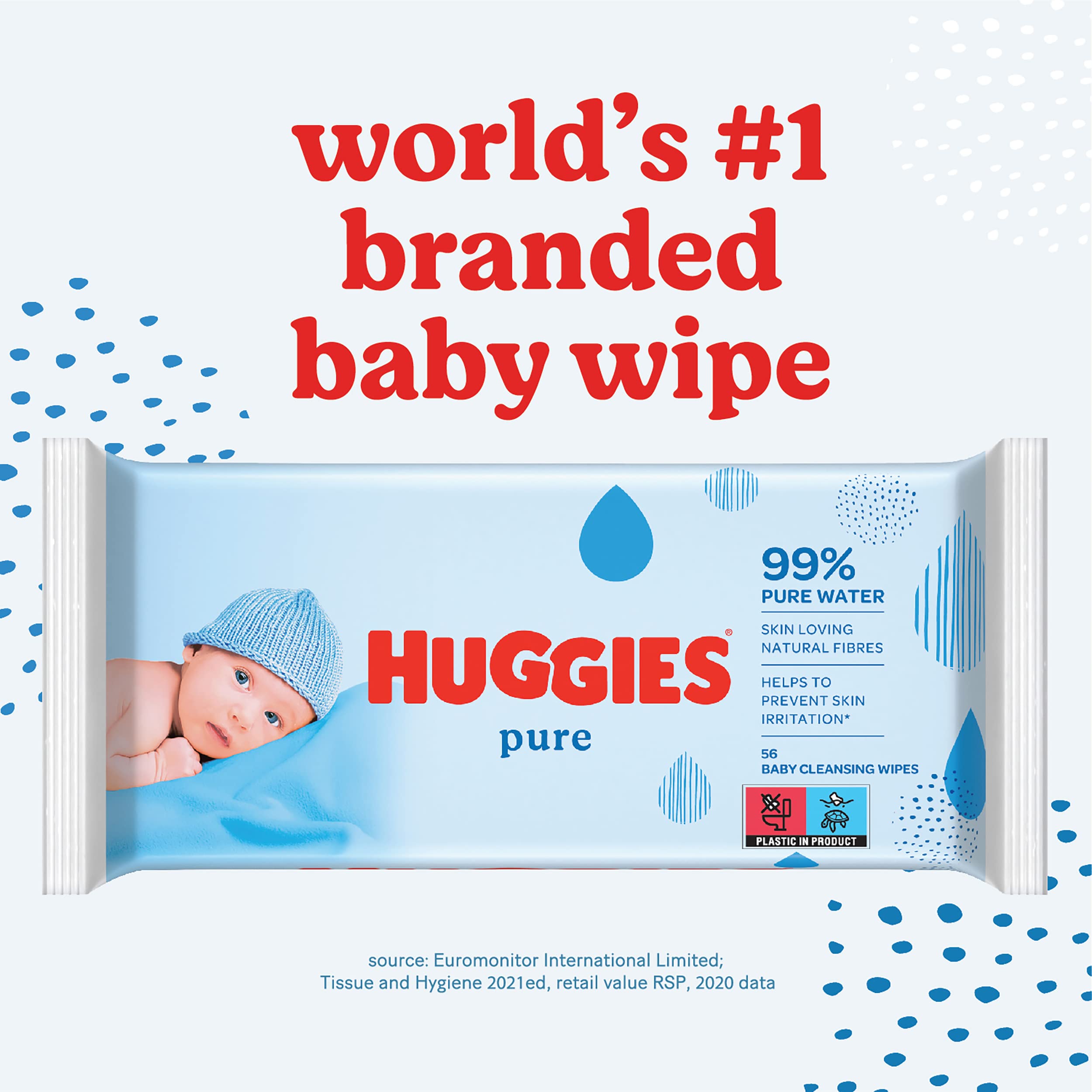 Huggies Feuchttücher Pure Baby Pflegetücher, 10er Pack (10x 56 Stück)