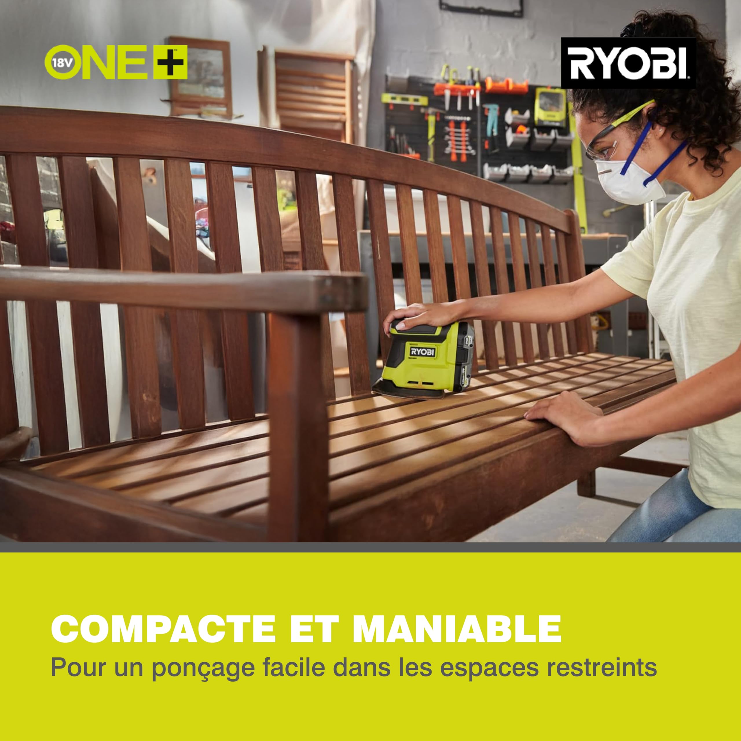 RYOBI - Ponceuse Triangulaire Sans Fil 18V ONE+ RPS18-0 – Semelle Détail, Collecteur Poussière, Compacte et Maniable – Idéale Finitions, Angles – Batterie Non Incluse
