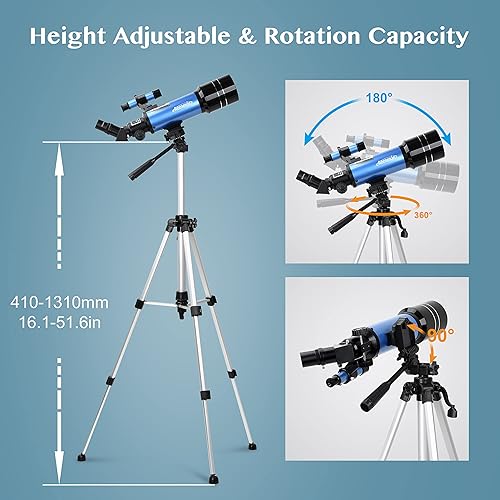 Miniatura 6 de AOMEKIE Telescopios para adultos Astronomía con mochila Telescopio para principiantes con oculares de metal Kellner 2.756 in Telescopio de viaje