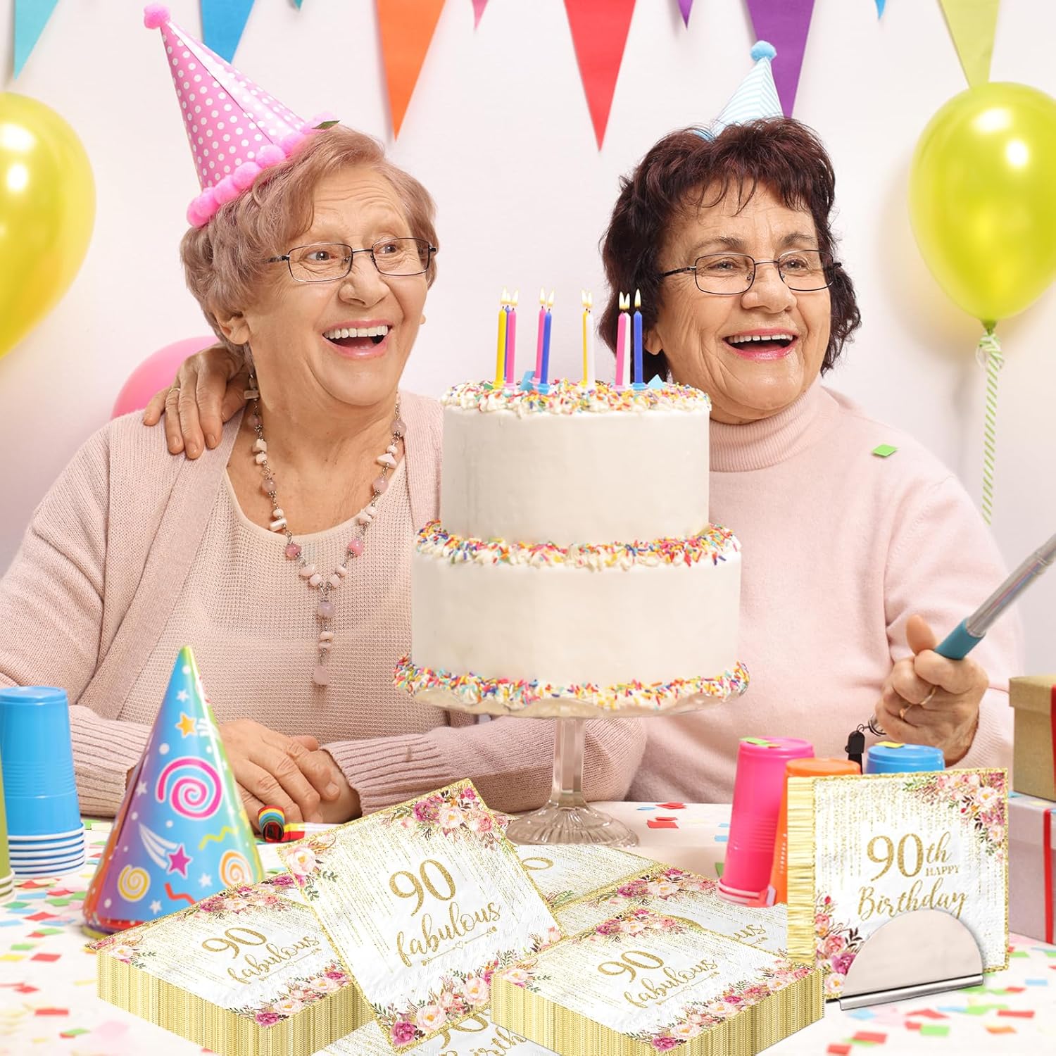 90th Birthday Napkins,40pcs 90th Birthday Party Decorations Paper Napkins Disposable Rose Gold Happy 90th Birthday Decoarions for Women Men - Image 2