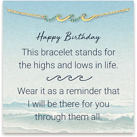 STORYJEWELLERY Birthday Gifts for Women, Christmas Gifts for Sister Mom Daughter and Friend, 30th 40th 50th 60th Birthday Gifts for Women, Wave Bracelet for Sister and Mom, Retirement Gift for Woman