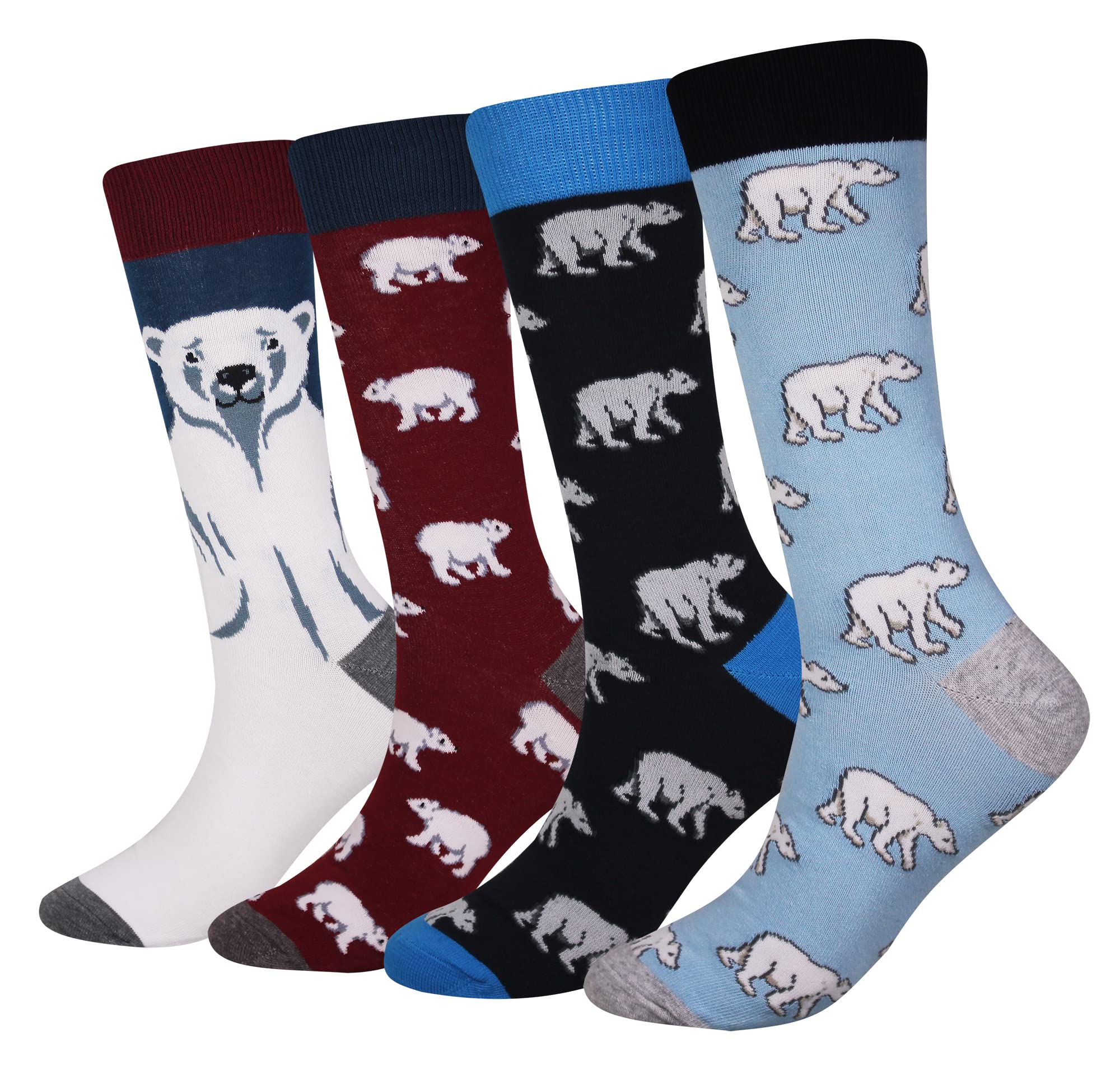 Cansok Men's EUR 42-46 Polar Bear Socks Gift Crazy Novelty Dress Crew Calf Socks (Polar Bear)