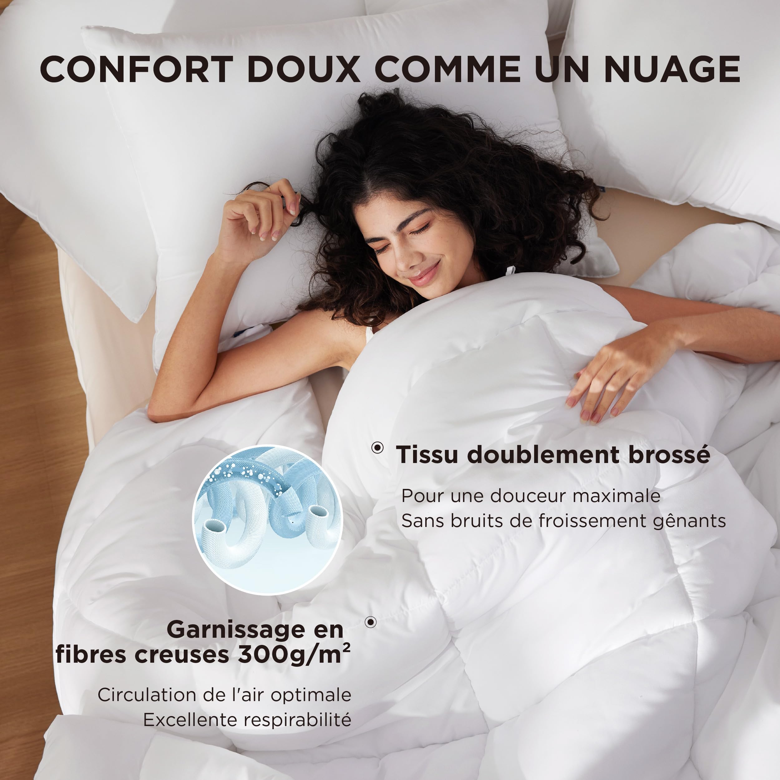 Bedsure Couette 220x240 4 Saisons - Couette 220x240cm Certifiée Oeko-TEX 300g/m² Couverture, Duvet Doux et Chaud pour Allergiques, Gonflant Respirant, Blanc